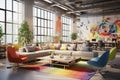 Creative office space with colorful furniture