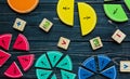 Creative ÃÂ¡olorful math fractions on dark background. Interesting funny math for kids. Education, back to school concept Royalty Free Stock Photo