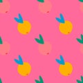 Creative orange fruit seamless pattern on pink background. Citrus fruits endless wallpaper Royalty Free Stock Photo