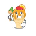 A creative orange ice cream artist mascot design style paint with a brush