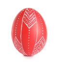 Creative painted red Easter egg on white