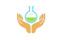 Creative Palm Holding Beaker Science Logo