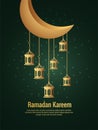Creative party poster of ramadan kareem invitation with golden moon and lantern