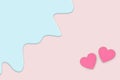 Creative pastel of Valentine`s day greeting card. two pink heart isolate on pastel light pink background with blue liquid melt Royalty Free Stock Photo