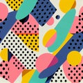 Creative pattern that evoke a 90s fashion aesthetic, bold, bright colors, abstract shapes. Illustration AI Generative