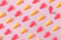 Creative pattern ice cream vanilla and strawberry cone pastel pink background Royalty Free Stock Photo