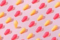 Creative pattern ice cream vanilla and strawberry cone pastel pink background Royalty Free Stock Photo