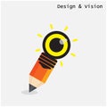 Creative pencil and light bulb design with vision concept. Flat Royalty Free Stock Photo