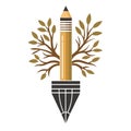 Creative Pencil Tree Logo: Symbol of Growth, Writing, Education, and Ideas Royalty Free Stock Photo