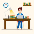 Creative people. Freelancer. Happy Working man. Vector illustration