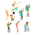 Creative People Posing while Photographer Taking Photos. Vector Illustration Set