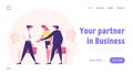 Creative Perfect Teamworking Group Landing Page Template. Business People Characters Stand Together with Joined Arms