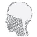 Creative person abstract concept with scribbled face silhouette and brain. Vector illustration.