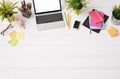 Creative person`s desk from above Royalty Free Stock Photo