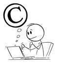 Creative Person Typing on Computer and Producing Copyrighted Work or Intellectual Property, Vector Cartoon Stick Figure