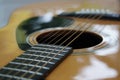 Creative perspective of acoustic guitar shallow depth of field