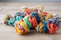 creative pet toy made of recycled materials, such as old soda bottles and rubber bands Royalty Free Stock Photo