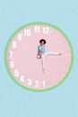 Creative photo artwork graphics collage of funny attractive flexible young girl legs instead clock arrows perfect