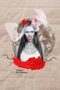 Creative photo artwork graphics collage painting of angry devil exciting halloween night isolated drawing background