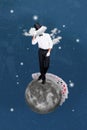 Creative photo banner collage design of young headless professional player blackjack casino man anonym stay moon space