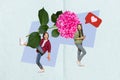 Creative photo 3d collage magazine poster artwork of two people boy girl dating spending time together isolated on