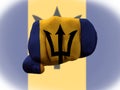 Creative photo of a hand with the national flag of Barbados