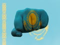 Creative photo of a hand with the national flag of Kazakhstan
