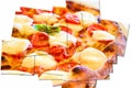 Creative picture of Pizza Margherita with Mozzarella cheese, basil and tomatoes