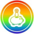 A creative piggy bank circular in rainbow spectrum