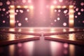 Creative pink dance floor stage, empty podium pink golden background with lights and bokeh. Minimalism, product showcase