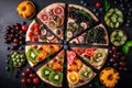 creative pizza toppings with fruit and vegetables