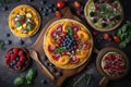 creative pizza toppings with fruit and vegetables