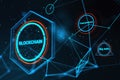 Creative polygonal blockchain hologram on blurry background. Technology and fintech concept. Royalty Free Stock Photo