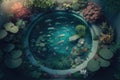 creative pool with unique underwater garden, featuring plants and fish Royalty Free Stock Photo