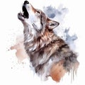 Creative portrait of howling wolf in watercolor style