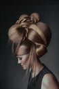 Creative portrait of a model girl with a high fashion hairstyle and makeup on the background. Hair extensions are a hairdressing Royalty Free Stock Photo