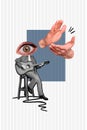 Creative poster collage of applause hands playing female musician guitar eye instead head performance weird freak