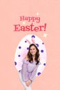 Creative poster collage of attractive cute girl bunny ears shopping posing easter concept weird freak bizarre unusual Royalty Free Stock Photo