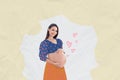 Creative poster collage of charming woman touch tummy healthy pregnancy mother day love celebration concept billboard