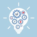 Creative process concept with gears and lightbulb Royalty Free Stock Photo