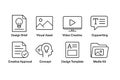 Creative Process Icons Set: Design, Visual Asset, Video, Copywriting, Approval, Concept, Template Royalty Free Stock Photo