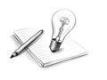 Creative Process Illustrated with Light Bulb Sketch on Lined Notebook Royalty Free Stock Photo