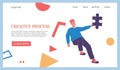 Creative process landing page. Business brainstorm. Businessman finding innovative idea. Website template. Man with