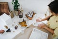In the creative process, selecting a shade of color on the palette