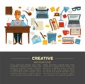 Creative profession writer and writing items laptop and typing machine Royalty Free Stock Photo
