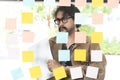 A creative professional brainstorming new ideas by writing them on sticky notes Royalty Free Stock Photo