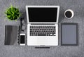 Creative professional's work items and tech gadgets from above Royalty Free Stock Photo