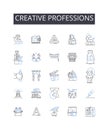 Creative professions line icons collection. Fashion industry, Media careers, Artistic jobs, Innovative fields, Inventive