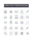 Creative professions line icons collection. Fashion industry, Media careers, Artistic jobs, Innovative fields, Inventive