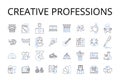 Creative professions line icons collection. Fashion industry, Media careers, Artistic jobs, Innovative fields, Inventive